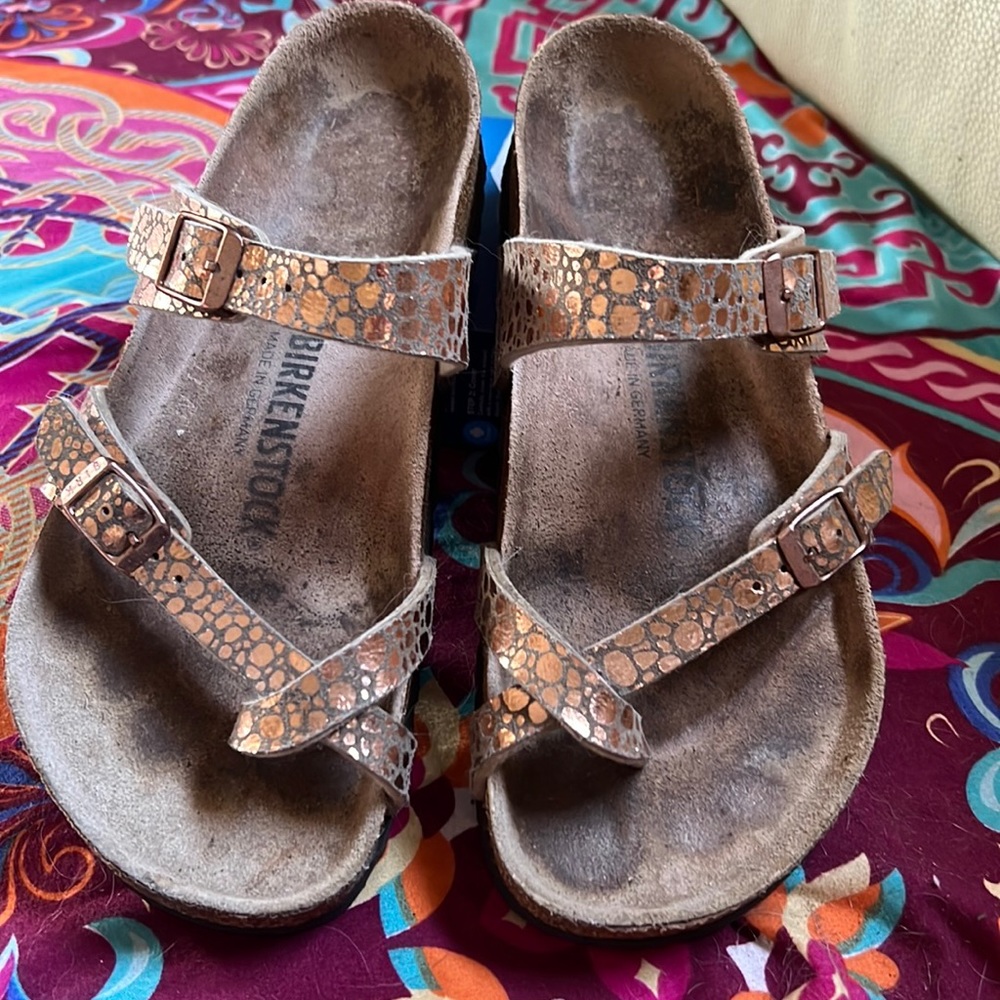 . Gold Accent Patten Leather Birkenstock sandals